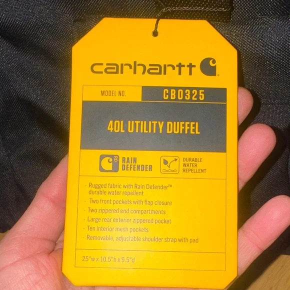 Carhartt NWT NEW 40L Black Duffel Bag with Logo Patch